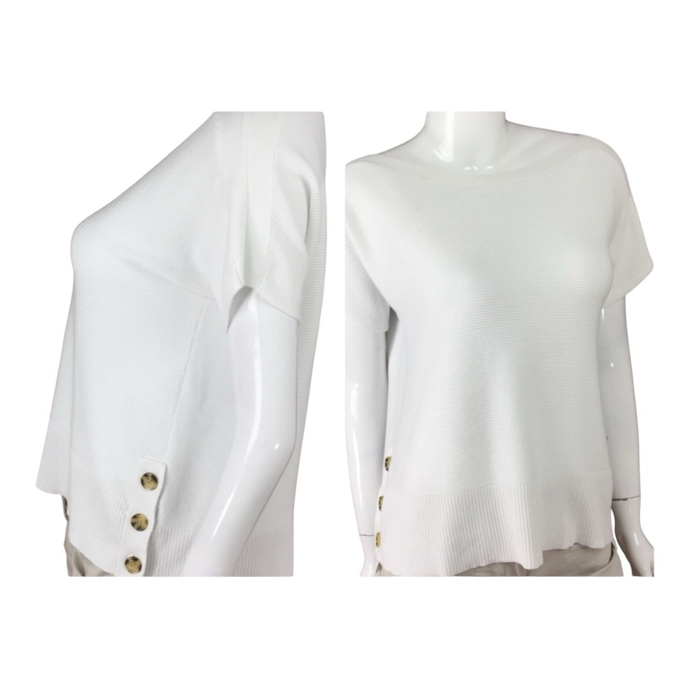 White Knit Top/Sweater with Button Detail - Marled